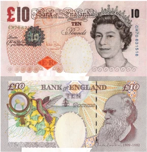 ENGLAND, 10 POUNDS, 2000 PP389c, Q. Elizabeth II and Charles Darwin, UNC - Picture 1 of 3