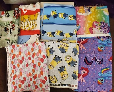 4+ Yds Collection of 7 Diff. Fabric Prints Minions Little Ponies Dr Seuss Etc. - Image 1 of 4