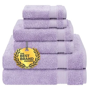 6 Piece Towel Set 100% Cotton Turkish Towels 2 Bath 2 Hand 2 Washcloths Lilac - Picture 1 of 8