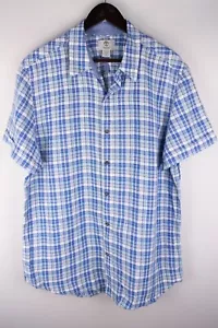 Timberland Men Shirt Short Sleeves Casual Slim Fit 65% Linen Blue Check size XL - Picture 1 of 6
