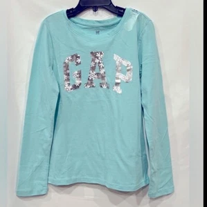 GAP Kids Shimmer Snowflake Logo Longsleeve Cotton Pastel Tee Size XL (12) - Picture 1 of 5