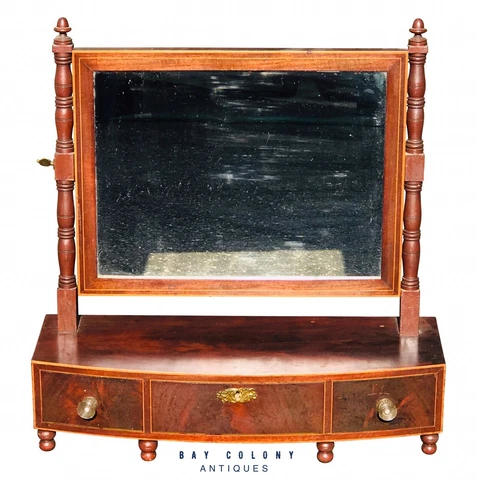 ANTIQUE FEDERAL MAHOGANY SHAVING MIRROR WITH 3 DRAWERS Cover