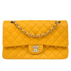 Chanel Yellow Lambskin Medium Classic Double Flap Shoulder Bag 144552 - Picture 1 of 11