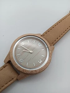 Zeit-Bar Funk-Armbanduhr Damen, Holz-Gehäuse, Echtleder-Uhrband - Bild 1 von 3
