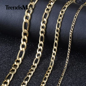 3/5/7/9mm Gold Plated Stainless Steel Figaro Link Chain Necklace Choker 16-30" - Picture 1 of 14