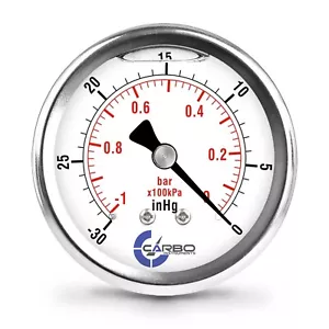 2.5" LIQUID FILLED VACUUM GAUGE -30 Hg/0 -1 BAR , STAINLESS STEEL CASE BACK MNT - Picture 1 of 6
