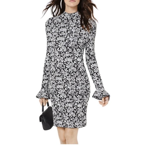 Abito body donna Michael Kors floreale manica lunga a campana taglia L collo alto