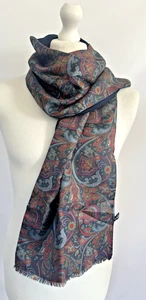 Saldarini For Liberty Scarf Cravat Silk & Wool Made In Italy 11" X 54” Paisley - Picture 1 of 7