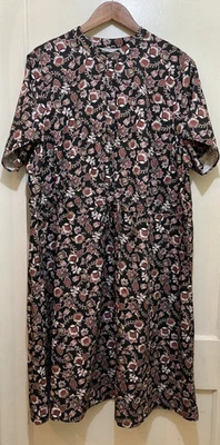 Lands End 连衣裙女式黑色花卉绑带腰围 1X 波西米亚 Cottagecore Prairie — 第 1/4 张图片