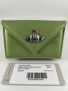 VIVIENNE WESTWOOD GREEN SOFT LEATHER EMMA ENVELOPE BILLFOLD W/POCKET WALLET BNWT - Picture 1 of 24