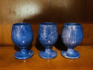 3 Pretty 4" Natural Stone Blue Lapis Lazuli Goblets - Picture 1 of 8