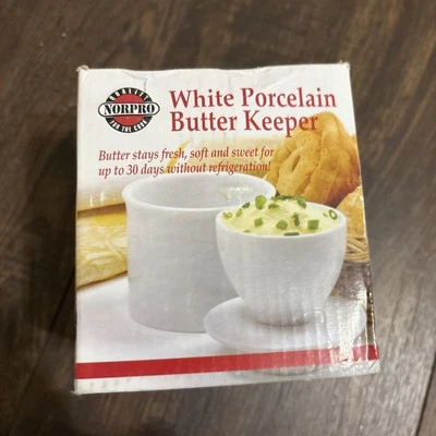 Plato de vajilla campana francesa guardián mantequilla porcelana blanca de gres Norpro Foto 1 de 4