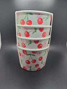 C+C California Melamine Ice Cream/ Dessert Bowls Set of 4 CHERRIES On Mint - Picture 1 of 2