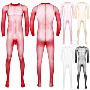 FEESHOW Men's Sheer Long Sleeves Full Body Closed Toe Pantyhose Bodystockings - Picture 1 of 59