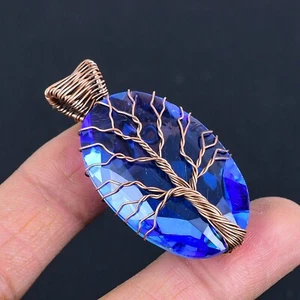 Tree Of Life Blue Topaz Gemstone Copper Wire Wrapped Gift Pendant Jewelry LC-400 - Picture 1 of 5