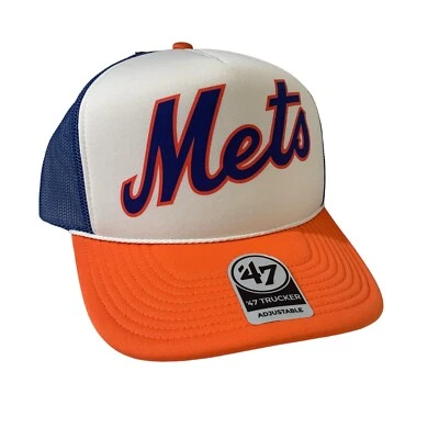 New York Mets 47 Marca MLB Azul Naranja Espuma Cuerda Camionero Gorra Ajustable OSFM Foto 1 de 4