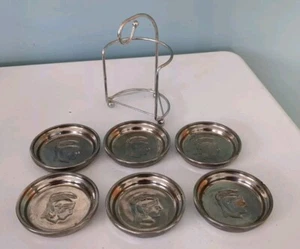 6 Pz Sottobicchieri Vetro Mercurio Metà Secolo Cavalieri Moderni Argento Testa Romana Troiano - Foto 1 di 16