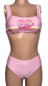 Pink Barbie High Waisted Bikini Beach Party Cosplay 2 Piece Swimsuit New Lined M - Picture 1 of 4