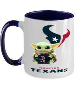 Taza de café azul de dos tonos TEXANS, taza de café Houstan TEXANS Yoda regalo - Imagen 1 de 2
