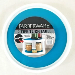 Farberware drehbarer 2-stufiger Drehteller Speisekammer Tischplatte Theke 9,5" türkis weiß - Bild 1 von 3