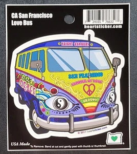 Adesivo in vinile - Love Bus - Groovy - San Francisco California - 3,25 x 3,5 pollici - Foto 1 di 4