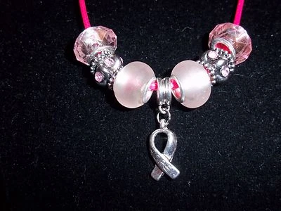PINK Handmade Tibetan Silver CANCER AWARENESS "Hope" Charm Crystal Necklace N-21 - Image 1 of 3