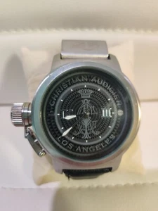 Christian Audigier Mens Silver Case LOS ANGELES Dial Genuine leather ETE-115 - Picture 1 of 7