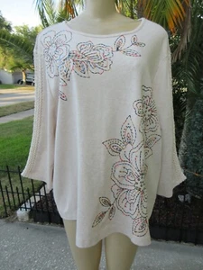 Alfred Dunner Woman 2X Top Beige Embroidered Floral Pullover - Picture 1 of 8