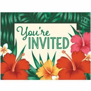 Tropical Flowers Postcard Invitations 8 Pack Paper Luau Party Invites Supplies 