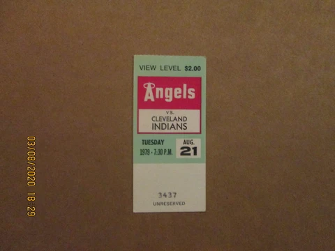 MLB California Angels vs. Cleveland Indians Vintage 1979 Team Logo Ticket Stub Cover