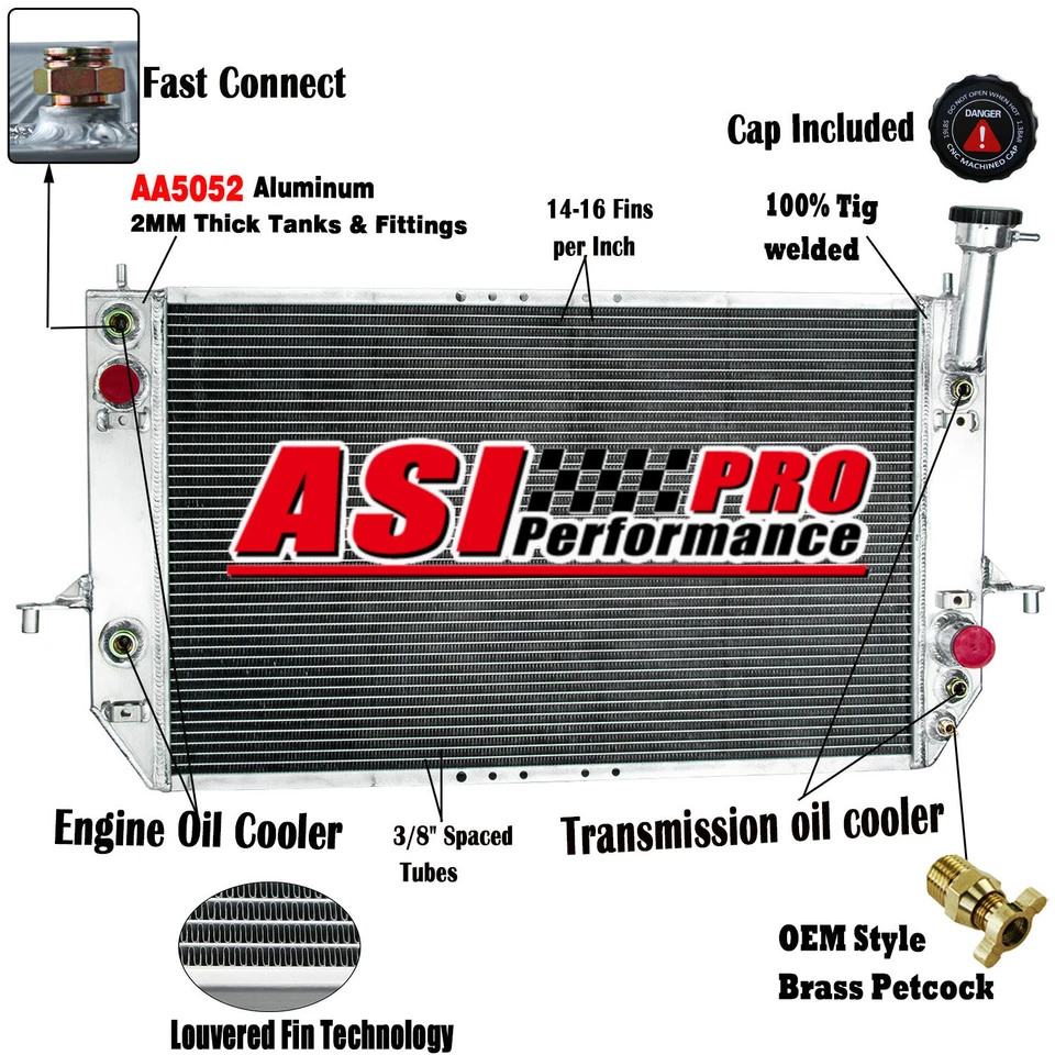 4 Row Aluminum Radiator For 1996-2005 2000 Chevy Astro GMC Safari 4.3L V6 Gas AT - Imagem 1 de 4