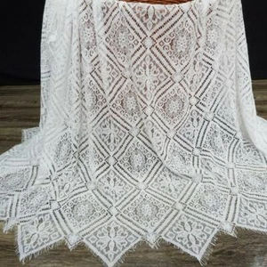 Soft Geometric Lace Fabric French Chantilly Lace Alencon Corded Eyelash Fabric - Picture 1 of 12