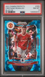 Cristiano Ronaldo 2021 Panini Prizm Premier League #283 Blue Ice Prizm /75 PSA 8 - Picture 1 of 3