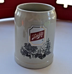 Vintage Gerz SCHLITZ .5 Liter Stoneware Beer Mug w/Sailboat, Horse & Buggy, Tree - Picture 1 of 4