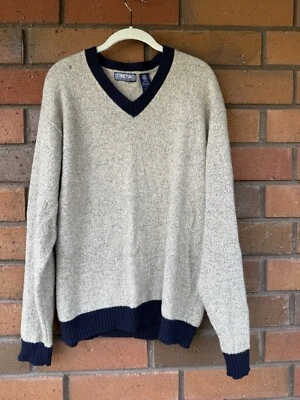 Structure V-Neck Sweater Tennis Lambswool | Cream & Blue | Size X-Large - Image 1 of 4