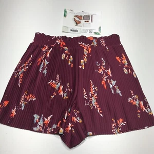Ann Taylor Factory Skirt Womens Size 6 Maroon Floral Pull On Pleat Elastic Waist - Picture 1 of 12