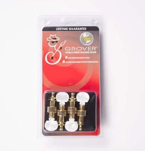 Grover 123G Geared Banjo Pegs, Set of 4 Gold, Round Pearloid buttons - Picture 1 of 3
