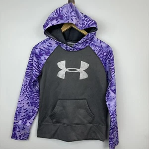 Under Armour UA Storm Hoodie Girls Medium Gray Purple Logo Hooded Sweatshirt DF - Picture 1 of 8