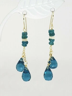 Brincos pendurados de ouro amarelo 14k com brioleta de apatita e opala etíope - Imagem 1 de 4