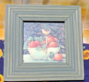 Cesta de manzana Marjolein Bastin de colección, impresión enmarcada de pájaro bálsamo 1995, cuadrada de 7,5" - Imagen 1 de 6