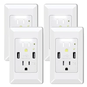 4PK 2 USB Ports 4.2A Smart Fast Charging Socket Wall Outlet with LED Night Light - Picture 1 of 11