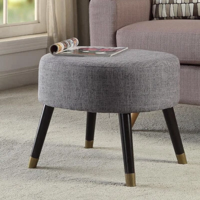 Sgabello Pouf in Tessuto Grigio Gambe in Legno Poggiapiedi Imbottito 56x46x43 cm - Immagine 1 di 4