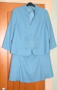 Eastex Size 20 Women Jacket & Skirt Two Piece Embroidered Turquoise Blue - Picture 1 of 11