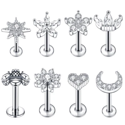 1 Pc CZ Crystal Labret Lip Piercing 16G Lip Stud Ear Tragus Helix Conch Piercing - Image 1 of 4