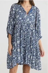 Talisman Wisteria Split A- Line V Neck 3/4 Sleeve MoonRiver Print Dress NWT SM - Picture 1 of 12