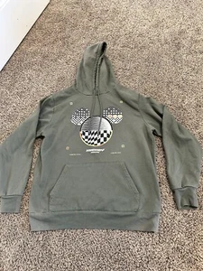 Disney Mickey Mouse Green Hoodie Forever Young True Pullover Sweatshirt Size L - Picture 1 of 7