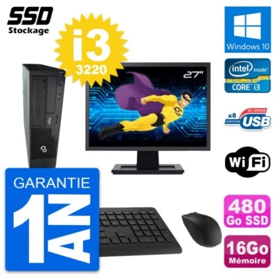 PC Fujitsu E510 Dt Pantalla 27" Intel i3-3220 RAM 16Go SSD 480Go Windows 10 Wifi - Imagen 1 de 4