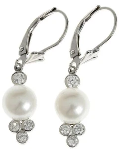 Schmuck Ohrhänger Silber 925 rhodiniert SWZ-Perle 7,6mm Zirkonia weiß X105 - Bild 1 von 1