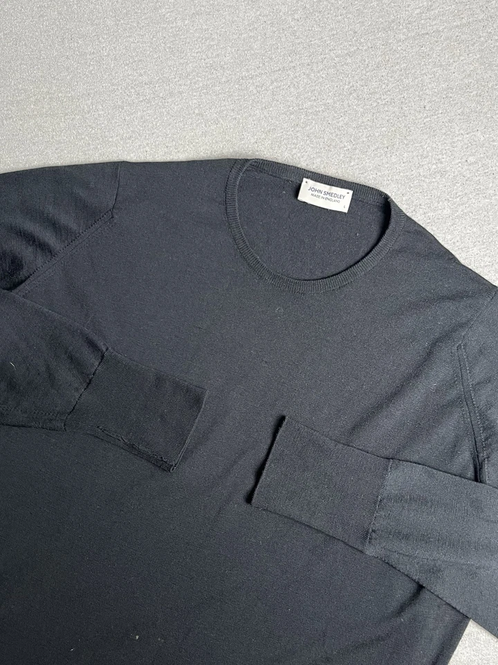 Suéter John Smedley Para Hombre L Negro Ligero Cuello Redondo Nueva Lana Hecho en Inglaterra Foto 1 de 4