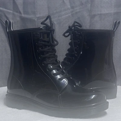 Botas de combate Michael Michael Kors para mujer charol negro talla 8 logotipo cremallera Foto 1 de 4